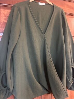 entro Olive Green Wrap-Style Blouse